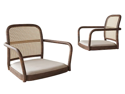 Elegant Rattan Leisure Chair With Wooden Armrests Rattan Backrest And Light Cushion 3d model