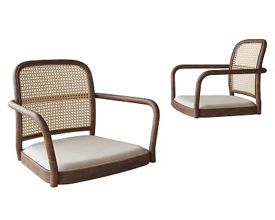 Elegant Rattan Leisure Chair With Wooden Armrests Rattan Backrest And Light Cushion 3d model