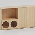 Wooden File Cabinet With Open Shelf Circular Grille Doors And Storage Compartments