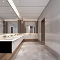 Modern Spacious Public Toilet Interior Design With Marble Sinks And Large Mirrors