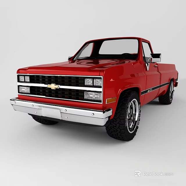 Red Chevrolet Classic Pickup Truck Front View 3d model 
