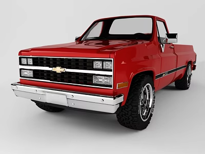 Red Chevrolet Classic Pickup Truck Front View 3d model