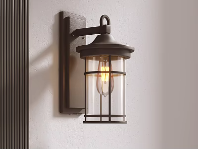 Modern Lantern Style Wall Sconce With Glass Shade And Metal Frame 3d model