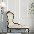 Elegant Carved Chaise Lounge With Beige Black Upholstery Paneled Walls Floor Lamp And Potted Plant