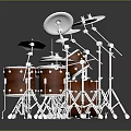 Professional Wooden Drum Set With White Cymbals And Stands For Music Performance