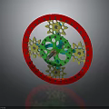 Mechanical Gear Device With Red Outer Ring Green Central Component And Gold Gears