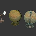 Two Vintage Style Globes And Magnifying Glass As Decorative Household Items