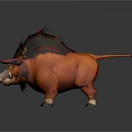 Fantasy Boar Character With Orange Body Brown Mane And Red Horns