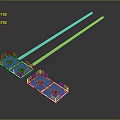 Two Blue Industrial Equipment With Circular Components And Long White Rods