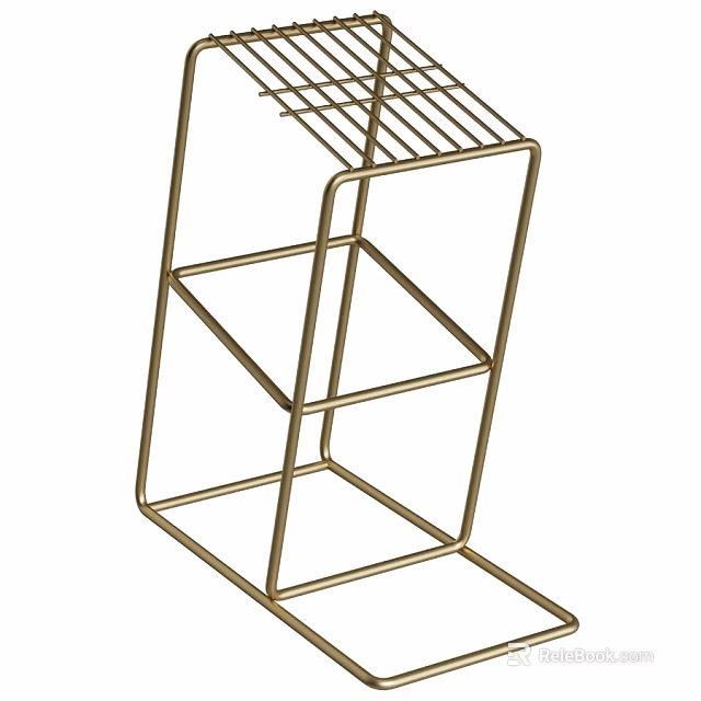 Gold Metal Kitchen Organizer With Multi Layer Shelves For Cookware Storage 3d model 