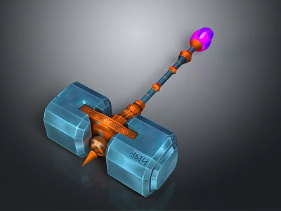 Hardware Tool Hammer With Blue Transparent Head Orange Handle Purple Top And SML Logo 3d model