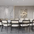Elegant Private Room Interior With Long Table Comfortable Chairs And Marble Wall Artwork 3d model