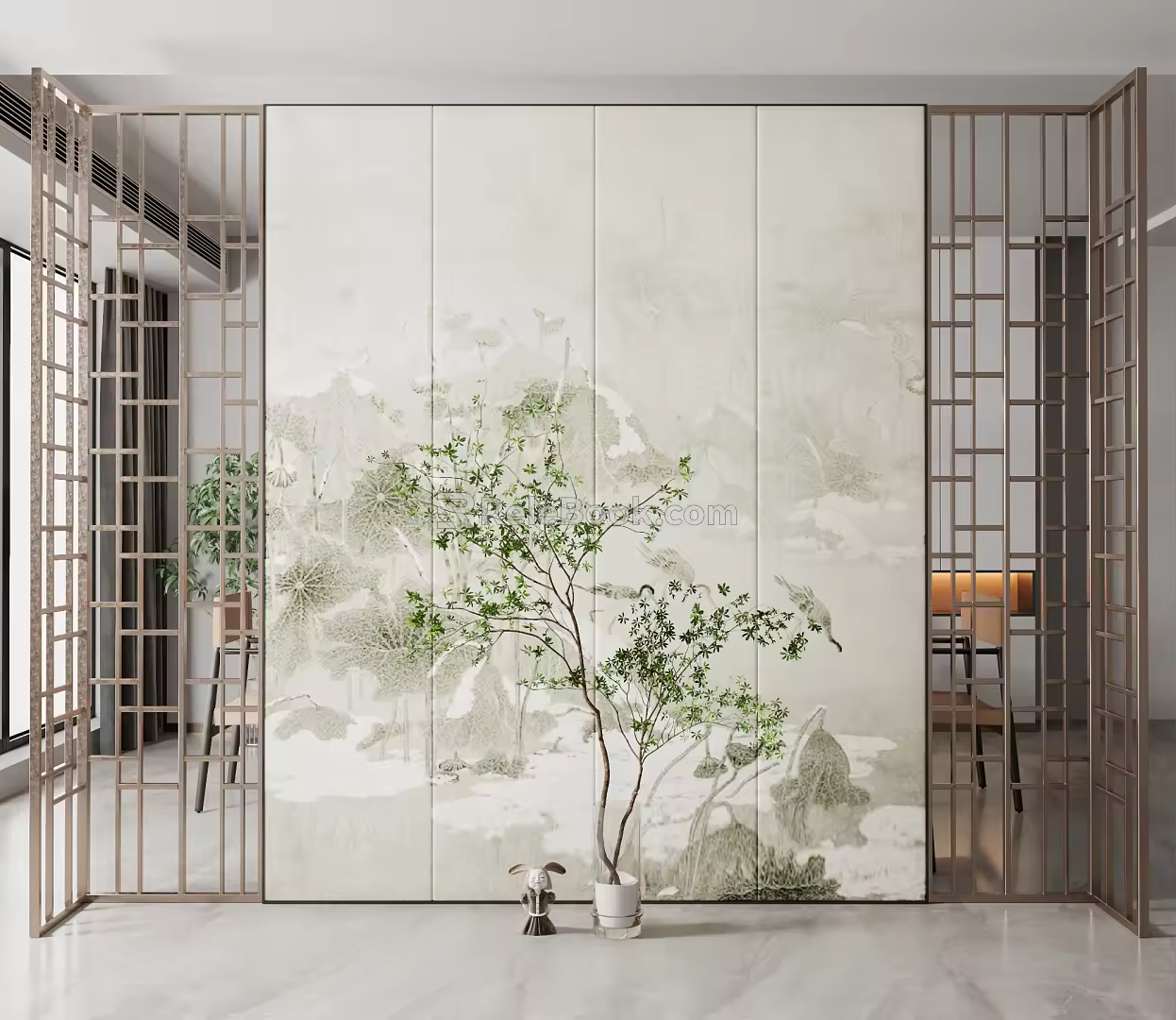 New Chinese-style screen partition screen 3d model