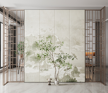 New Chinese-style screen partition screen 3d model