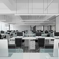 Modern Public Office Space Interior Design With Open Workstations Computers And White Partitions 3d model