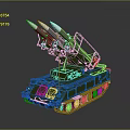 Green Military Armored Tank Equipped With Multiple Missile Launchers And Tracks