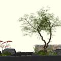 Landscape modeling tree courtyard tree stone wall Ting step micro terrain 3d model