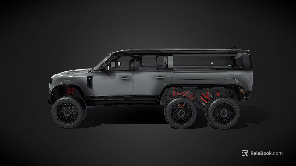 Gray Six Wheel Off Road Vehicle With Red Brake Calipers And Rugged Design 3d model 
