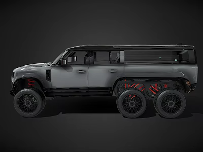 Gray Six Wheel Off Road Vehicle With Red Brake Calipers And Rugged Design 3d model
