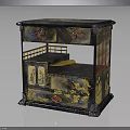 Vintage Decorative Cabinet With Gold And Black Finish Intricate Carvings Drawers Shelves And Tray Top