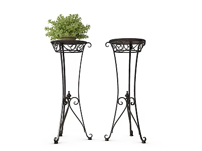 Decorative Black Metal Plant Stands With Curved Legs And Green Plant 3d model