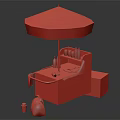 Mobile Food Vending Cart With Yellow Orange Umbrella Drinks And Storage Boxes