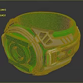 Futuristic Green And Silver Ring Design With Metallic Accents And Geometric Details