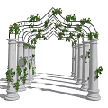 Arched Pergola With White Columns And Lush Green Climbing Vines