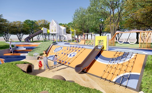 modern children's play area slide rock climbing fitness area exhibition area children's area park playground micro terrain children's play equipment 3d model