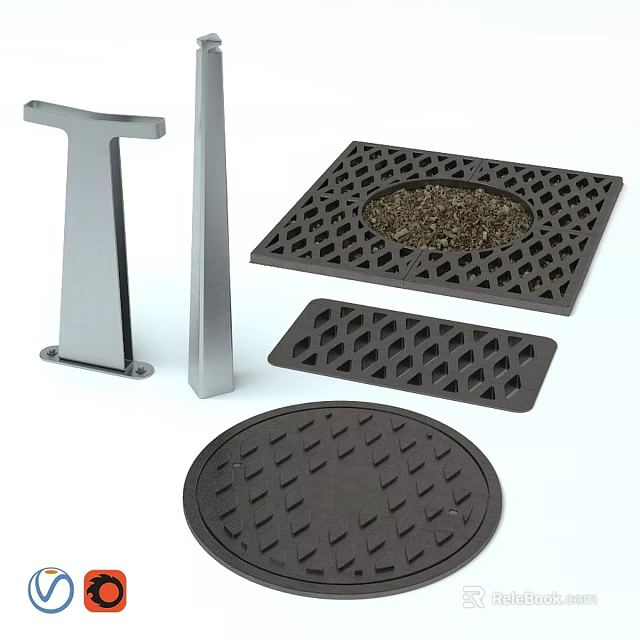 Garden Ornaments Featuring Metal Supports Pillars And Perforated Ground Cover Plates With Soil 3d model 