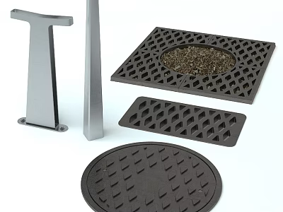 Garden Ornaments Featuring Metal Supports Pillars And Perforated Ground Cover Plates With Soil 3d model