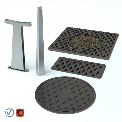 Garden Ornaments Featuring Metal Supports Pillars And Perforated Ground Cover Plates With Soil 3d model