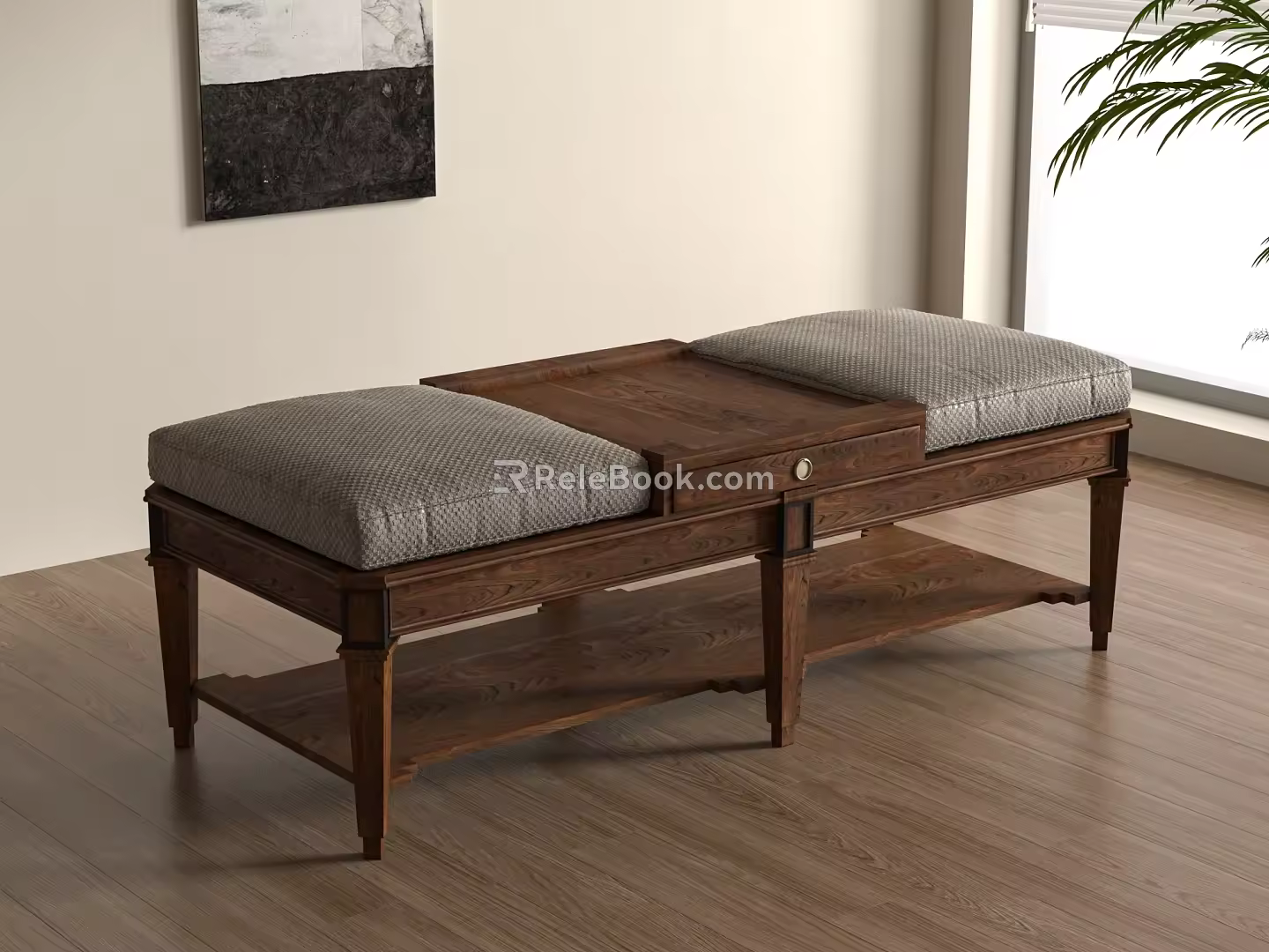 Middle Ancient New Chinese Style Bed End Stool Retro 3d model