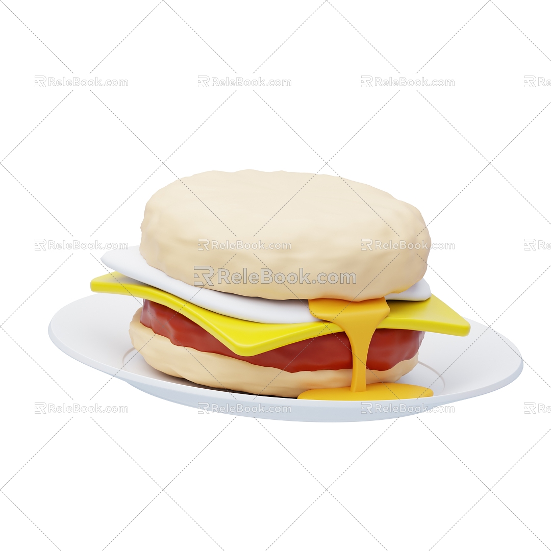 Modern Bread Burger Cartoon Burger Food 3d model