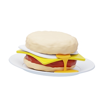 Modern Bread Burger Cartoon Burger Food 3d model