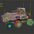 Military Armored Vehicle With Camouflage Paint Multiple Wheels Top Mounted Weapon Antennas And Observation Windows