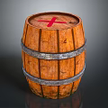 Vintage Wooden Barrel With Red Cross And Metal Hoops For Household Storage