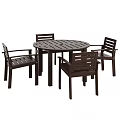 Durable Dark Brown Slatted Round Outdoor Table Set With Matching Sturdy Patio Dining Armchairs