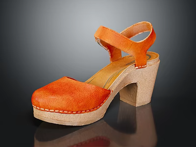 Stylish Orange Leather Sandals With Block Heel And Ankle Strap Platform Design 3d model