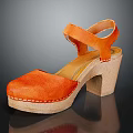 Stylish Orange Leather Sandals With Block Heel And Ankle Strap Platform Design 3d model