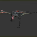 Feathered Dinosaur Character With Red Crest Dark Body Red Patterns Long Neck 3d model