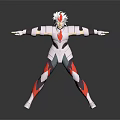 Mythical Armored Creature With White Red Gray Armor And Spiked Headpiece Standing On Reflective Surface
