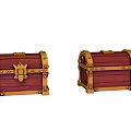 Two Red Wooden Treasure Chests With Gold Accents Metal Clasps And Vintage Design