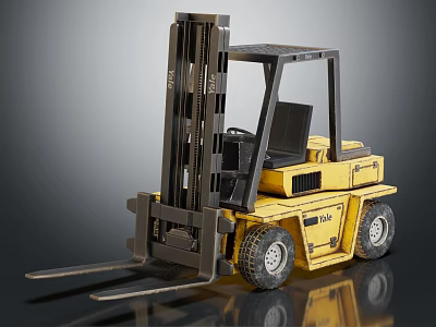 Yellow Industrial Forklift With Black Cabin Forks And Wheels Design 3d model