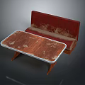 Modern Dining Table Set With Wooden Textured Top And Red Upholstered Bench 3d model