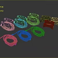 Colorful Storage Racks And Coiled Cables In Various Colors On Dark Background