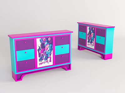 Commercial Storage Cabinets With Pink Turquoise Design And Decorative Patterns For Retail 3d model