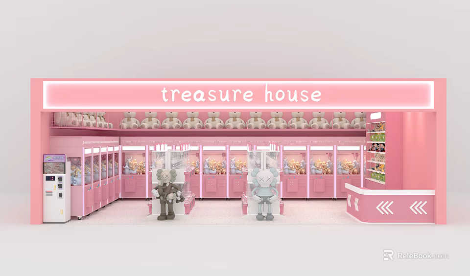 Treasure House Mall Store With Pink Interior Claw Machines Stuffed Toys And Mannequins 3d model 