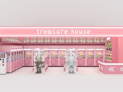 Treasure House Mall Store With Pink Interior Claw Machines Stuffed Toys And Mannequins 3d model