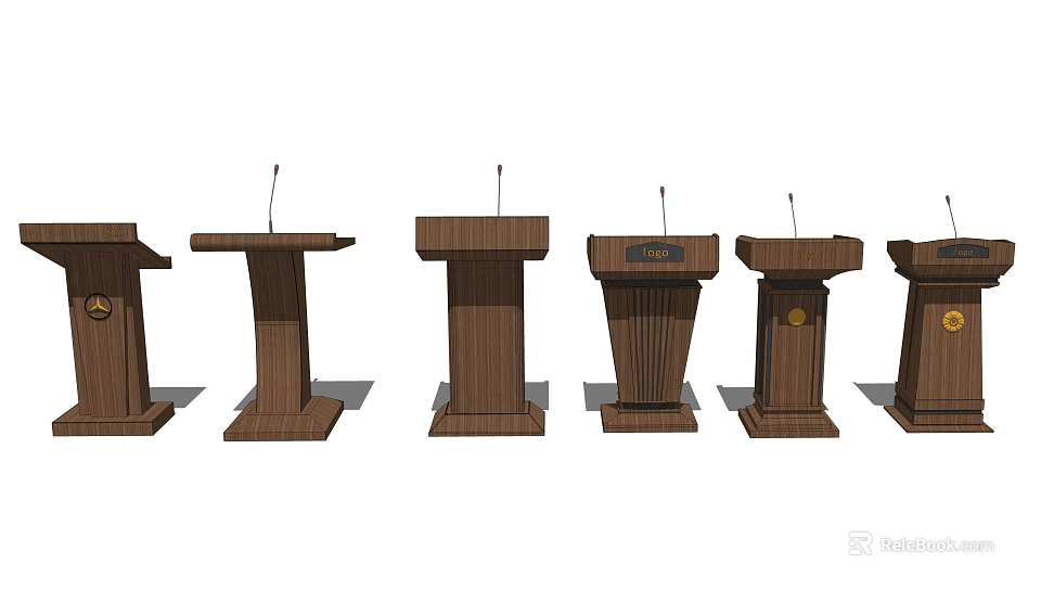 Wooden Functional Desks With Various Styles And Microphones For Presentation Use 3d model 
